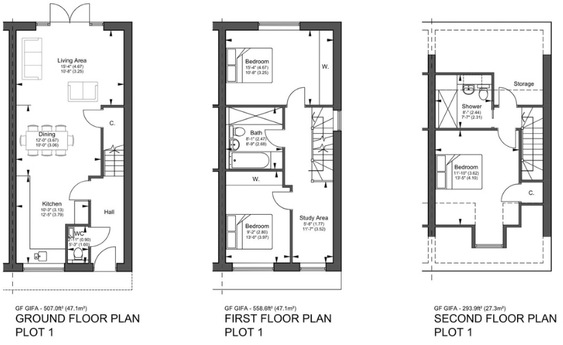 Floor plan layout of a four-bedroom home at the Wallington development, showing ground and first floor configuration.