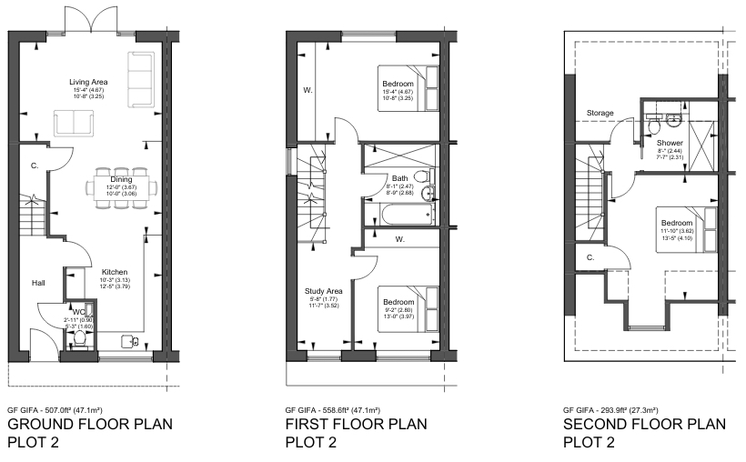 Floor plan layout for Plot 2 at the Wallington development showing ground and first floor arrangement.
