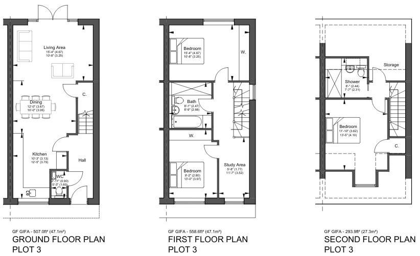 Detailed architectural layout of Plot 3 four-bedroom new build home in Wallington.