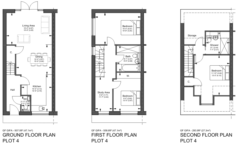 Detailed floor plan for Plot 4 at the Wallington development showing ground and first floor layout of a four-bedroom home.